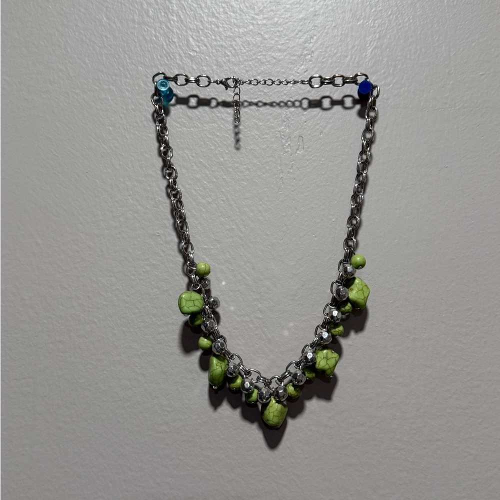 Silver and Green Beaded Necklace